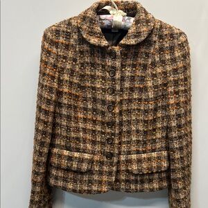 Women’s Ann Taylor loft line wool blend tweed jacket brown/tan/orange size 4